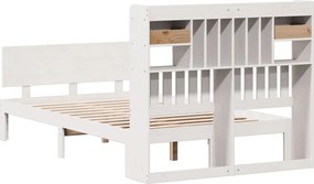 vidaXL Κρεβάτι Βιβλιοθήκη Χωρίς Στρώμα Λευκό 135x190 εκ Μασίφ Πεύκο