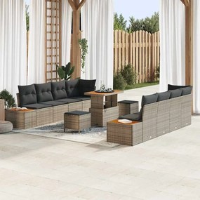 vidaXL Σετ Καναπέ Κήπου με μαξιλάρι 11 pcs Γκρι Πολυ ράταν