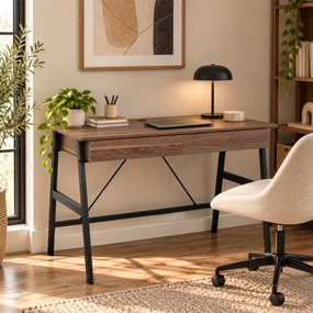 Γραφείο Με 2 Συρτάρια & Ντουλάπι (110x55x75) Spitishop Nuez Walnut/Black