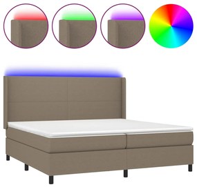 vidaXL Κρεβάτι Boxspring με Στρώμα & LED Taupe 200x200 εκ. Υφασμάτινο