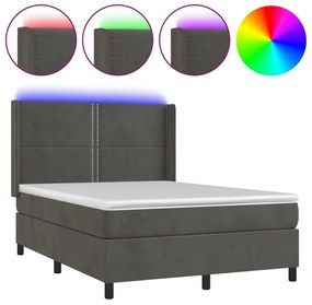 ΚΡΕΒΑΤΙ BOXSPRING ΜΕ ΣΤΡΩΜΑ &amp; LED ΣΚ. ΓΚΡΙ 140X190ΕΚ. ΒΕΛΟΥΔΙΝΟ 3139500