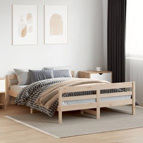 vidaXL Bed Frame Φυσικό 140 x 200 cm Solid Pine Wood, Plywood