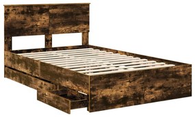 vidaXL Σκελετός Κρεβατιού Καπνιστό Δρύς 135 x 190 cm Μηχανήματος Ξύλο