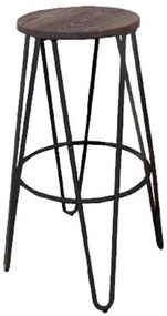 ARCO Wood Σκαμπό Bar, Μέταλλο Βαφή Antique Black, Ξύλο Απόχρωση Dark Oak Φ52cm H.76cm ( Κάθισμα Φ33cm) Ε5207,10