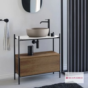 Scarabeo Laila 75 Hi-Βox Έπιπλο μπάνιου Με οπή δεξιά για μπαταρία πάγκου 74x43εκ h.77,5εκ White Λευκό γυαλιστερό / Rovere