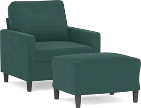 vidaXL Πολυθρόνα Σκούρο πράσινο 60 εκ. Βελούδινη με Υποπόδιο
