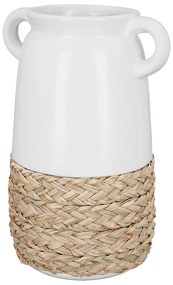 Βάζο ArteLibre Με Χερούλια Λευκό/Φυσικό Κεραμικό/Rattan 13.5x16.5x24.5cm-05160131