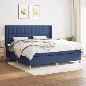 Κρεβάτι Boxspring με Στρώμα Μπλε 200x200 εκ. Υφασμάτινο