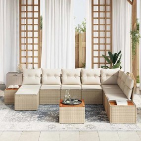 vidaXL Σετ Καναπέ Κήπου με μαξιλάρι 9 pcs Μπεζ Πολυ ράταν
