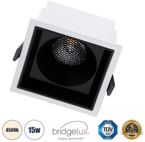 Χωνευτό Σποτ Downlight LED TrimLess 15W Λευκό-Μαύρο Φυσικό 4500K PLUTO-B 60276 Globostar-60276-Λευκό 60276
