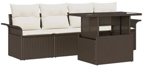 vidaXL Σετ Καναπέ Κήπου με μαξιλάρι 5 pcs Καφέ Πολυ ράταν