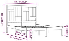 vidaXL Πλαίσιο Κρεβατιού Μαύρο 200 x 200 εκ. από Μασίφ Ξύλο Πεύκου