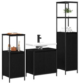 vidaXL Σετ Επίπλων Μπάνιου με ράφι 3 pcs Μαύρη Οξυά Επεξεργασμένο ξύλο