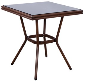 Aluminum Table 70X70X76 Bamboo Look  Brown with Glass