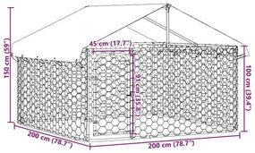 Κλουβί Σκύλου Εξωτερικού Χώρου 200 x 200 x 150 εκ. με Στέγαστρο - Ασήμι