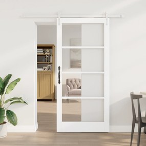 vidaXL Συρόμενη Πόρτα  με Σετ Εξαρτημάτων Λευκή 93x202 εκ. από Στερεό Ξύλο Πεύκου