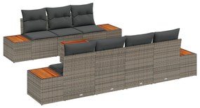 vidaXL Σετ 8 κομματιών καναπέ κήπου με μαξιλάρια γκρι πολυ ράταν ακακία