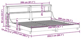 Σκελετός Κρεβατιού Χωρίς Στρώμα 200x200 εκ Μασίφ Ξύλο Πεύκου - Καφέ