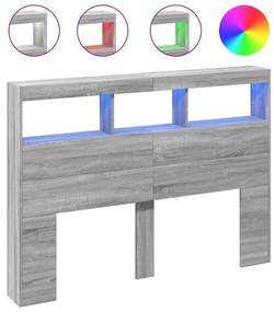 Κεφαλάρι με Αποθηκ. Χώρο &amp; LED Γκρι Sonoma 140x17x102 εκ. - Γκρι