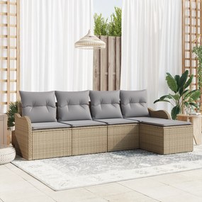 vidaXL Σετ Καναπέ Κήπου 5 Τεμαχίων με Μαξιλάρια Μπεζ Πολυ Ρατάν
