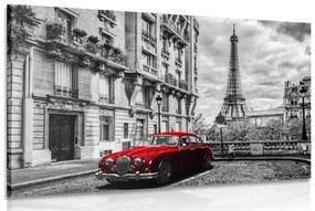 Εικόνα ενός κόκκινου ρετρό αυτοκινήτου στο Παρίσι - 60x40