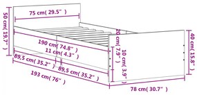 Πλαίσιο Κρεβατιού Μαύρο 75 x 190 εκ. Επεξεργ. Ξύλο Small Single - Μαύρο