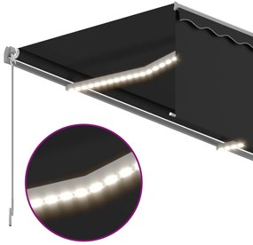 vidaXL Τέντα Συρόμενη Χειροκίνητη με Σκίαστρο & LED Ανθρακί 3 x 2,5 μ.