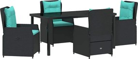 vidaXL Σέτ φαγητού για κήπο με μαξιλάρι 5 pcs Μαύρο Πολυ ράταν