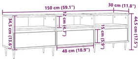 Έπιπλο Τηλεόρασης Παλιό Ξύλο 150x30x44,5 εκ. Επεξεργασμένο Ξύλο - Καφέ