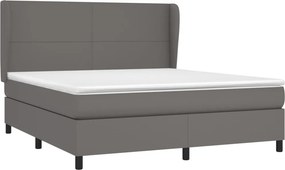 vidaXL Κρεβάτι Boxspring με Στρώμα Γκρι 180x200 εκ. Συνθετικό Δέρμα
