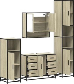 vidaXL Σετ Επίπλων Μπάνιου 4 Τεμαχίων Sonoma Δρυς Επεξεργασμένο Ξύλο