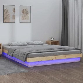 vidaXL Πλαίσιο Κρεβατιού με LED 200 x 200 εκ. από Μασίφ Ξύλο