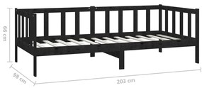 Καναπές Κρεβάτι με Στρώμα 90 x 200 εκ. Μαύρο Μασίφ Ξύλο Πεύκου - Μαύρο