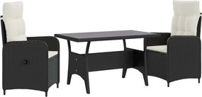 vidaXL Σετ Εξωτερικής Τραπέζης 3 pcs Μαύρο και Κρεμ Λευκό