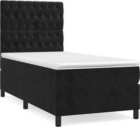 vidaXL Κρεβάτι Boxspring με Στρώμα Μαύρο 90x190 εκ. Βελούδινο