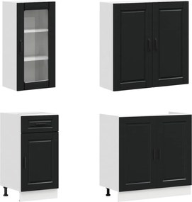 vidaXL Μονάδα κουζίνας PORTO 8 pcs Μαύρο Επεξεργασμένο Ξύλο