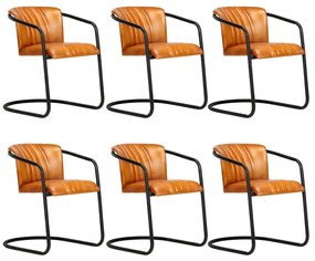 Καρέκλες Τραπεζαρίας 6 τεμ. Ταμπά από Γνήσιο Δέρμα - Καφέ