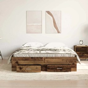 vidaXL Κρεβάτι με Συρτάρια Παλαιό ξύλο 140 x 190 cm Επεξεργασμένο ξύλο
