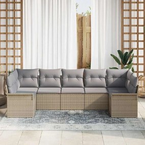 vidaXL Σετ καναπέ κήπου  7 τεμαχίων, μπεζ με μαξιλάρια από πολυκαρβόνιο