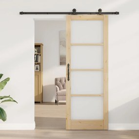 vidaXL Συρόμενη Πόρτα Χειροκίνητος Καφέ 78 x 211 εκ Ξύλο και μέταλλο