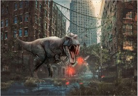 Αυτοκόλλητη φωτοταπετσαρία - Dinosaur in the City - 98x70