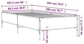 Πλαίσιο Κρεβατιού Sonoma Δρυς 100x200 εκ. Επεξ. Ξύλο &amp; Μέταλλο - Καφέ