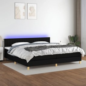 3133903 vidaXL Κρεβάτι Boxspring με Στρώμα &amp; LED Μαύρο 200x200 εκ. Υφασμάτινο Μαύρο, 1 Τεμάχιο