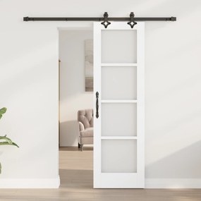 vidaXL Συρόμενη Πόρτα  με Σετ Υλικών "ORKDAL" Λευκό Σκληρό Ξύλο & Γυαλί
