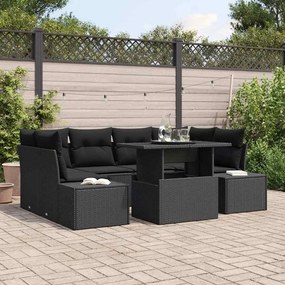 vidaXL Σετ Καναπέ Κήπου με μαξιλάρι 7 pcs Μαύρο
