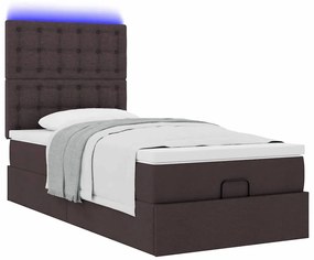 Οθωμανικό κρεβάτι με στρώμα &amp; LEDs Σκούρο καφέ 80x200cm ύφασμα 3314130