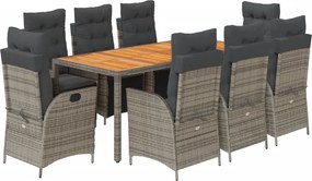 vidaXL Σετ Τραπεζαρίας Κήπου 9 τεμ. Γκρι Συνθ. Ρατάν με Μαξιλάρια