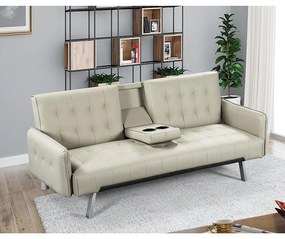 Καναπές Κρεβάτι WELLS Μπεζ PU/PVC/Δέρμα 188x82x80cm