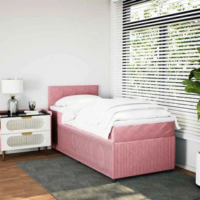vidaXL Κρεβάτι Boxspring με Στρώμα Ροζ 90x200 εκ. Βελούδινο