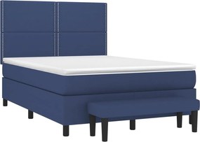 vidaXL Κρεβάτι Boxspring με Στρώμα Μπλε 140x190 εκ. Υφασμάτινο